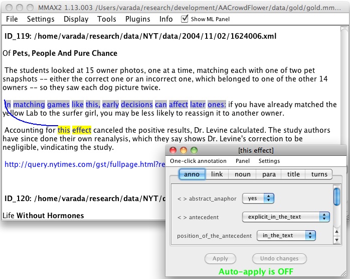 Coreference annotation in MMAX